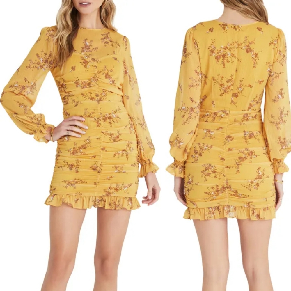 Floral Ruched Long Sleeve Minidress VICI COLLECTION